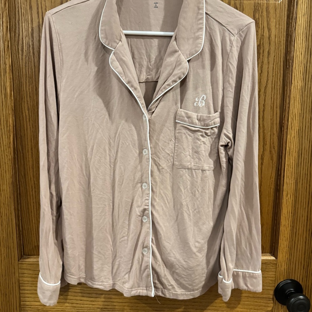 Cozy Earth Bamboo Pajama Top Pink Button Front Contrast Trim M